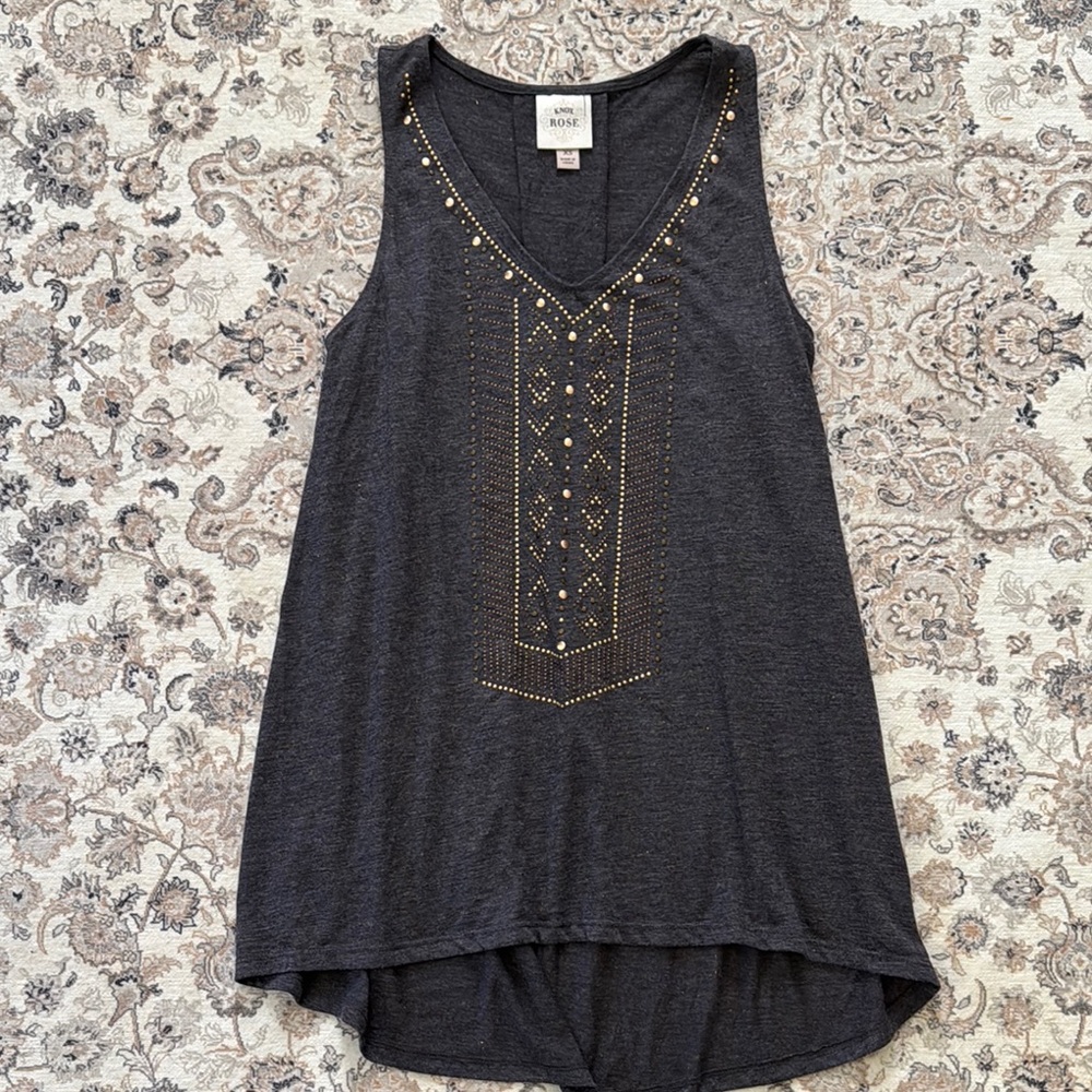 Grey Tank Top with Gold Accents